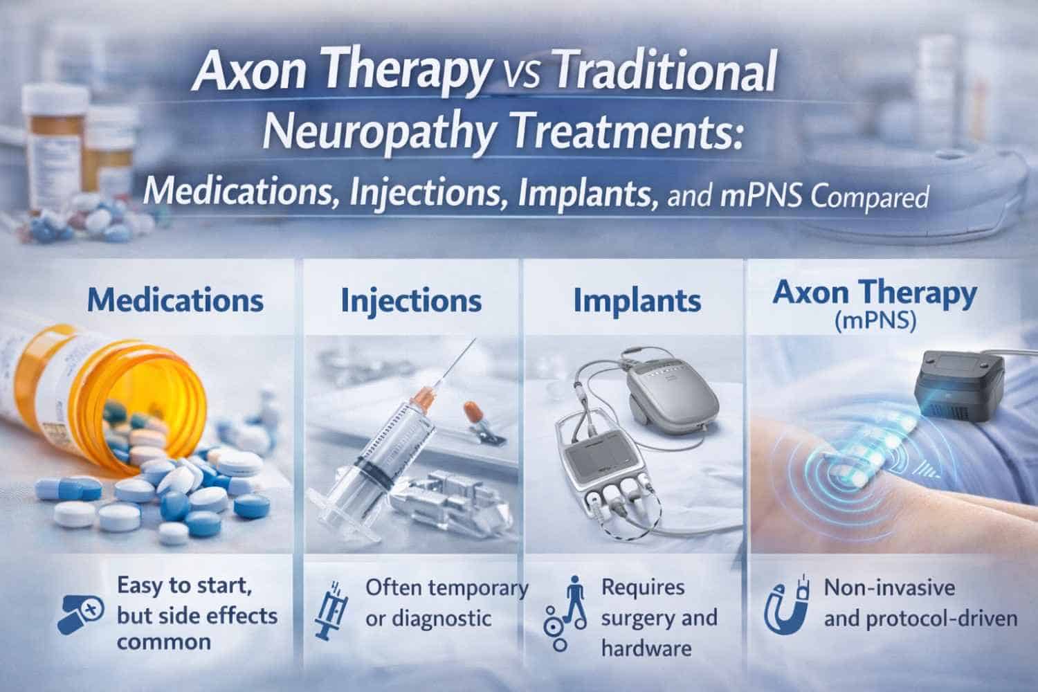 Axon Therapy vs Traditional Neuropathy Treatments: Medications, Injections, Implants, and mPNS Compared